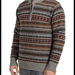 Schott Bros NYC Fair Isle Wool Blend 1/4 Zip Sweater Moss Grey Mens Size XL